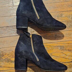 Cole Haan Women’s Black Suede Ankle Boots Size 6B Block Heel Gold Zipper Booties